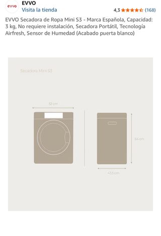 EVVO Secadora de Ropa Mini S3