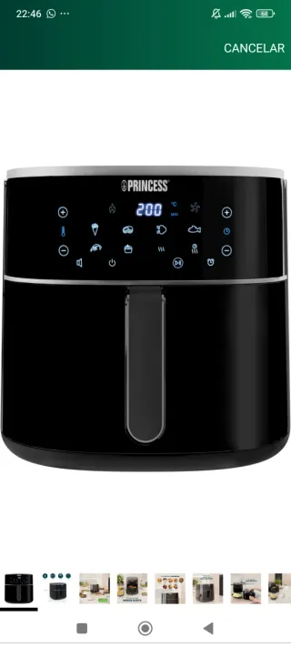 Freidora de aire Princess negra,8 litros