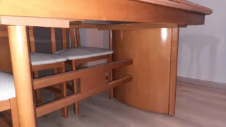 Mesa extensible y 6 sillas comedor madera