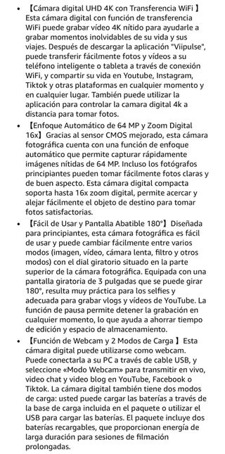 Cámara Digital 4K Ultra HD con WiFi