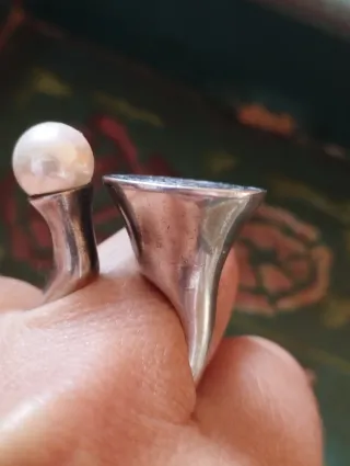 Anillo Vintage Dirham Plata y Perla Ajustable