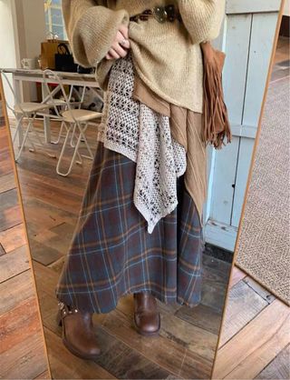 VINTAGE Vestido largo estampado cuadros