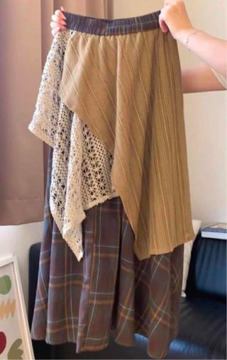 VINTAGE Vestido largo estampado cuadros