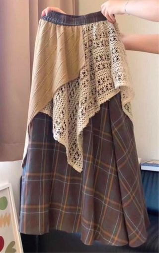 VINTAGE Vestido largo estampado cuadros