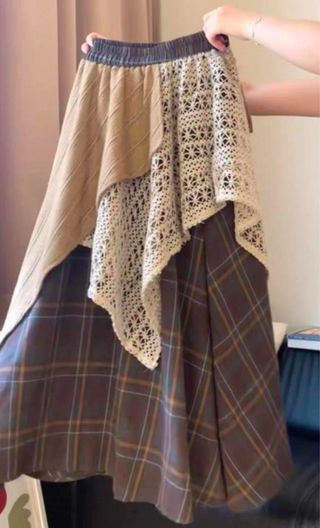 VINTAGE Vestido largo estampado cuadros