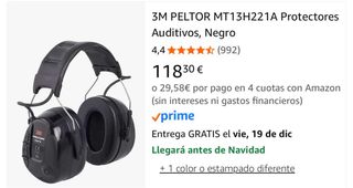 3M PELTOR MT13H221A Protectores Auditivos Negro