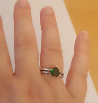 Anillo Doble Plata Corazón Verde