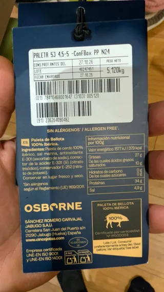 Paletilla Ibérica Cinco Jotas (5J) Jabugo 1879