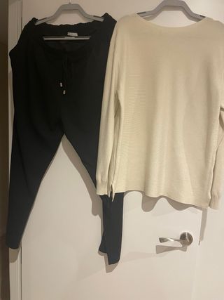 Conjunto punto beige y negro talla única