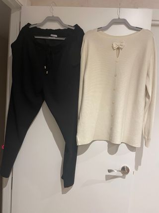 Conjunto punto beige y negro talla única
