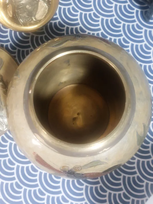 Conjunto japonés cloisoné latón antiguo