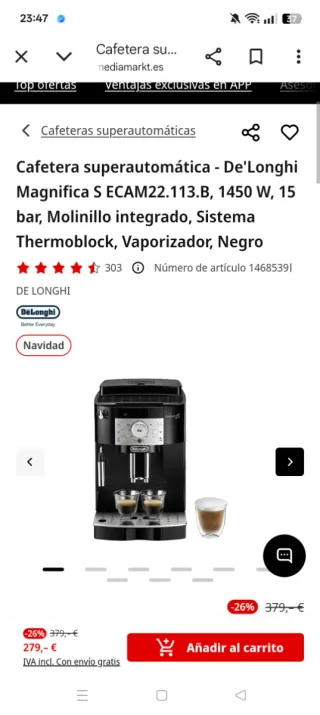 Cafetera Superautomática De'Longhi Magnifica S