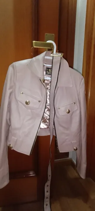 Cazadora Piel Italiana Rosa y Dorada