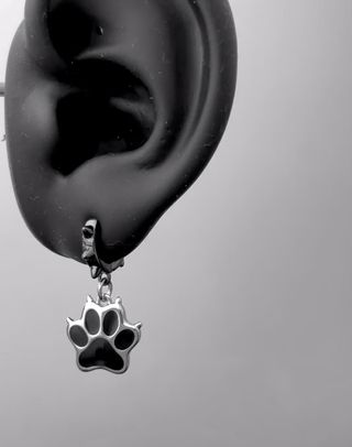 Pendientes Patita Huella Negra y Plata