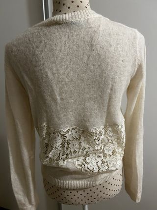 Jersey Zara encaje beige/blanco