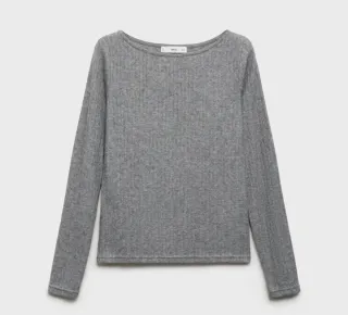 Camiseta manga larga pointelle gris