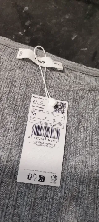 Camiseta manga larga pointelle gris