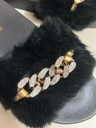 Ciabatte Primadonna Pelliccia Nero Oro