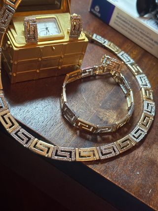 Conjunto bisutería fina bicolor oro y plata