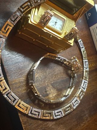 Conjunto bisutería fina bicolor oro y plata