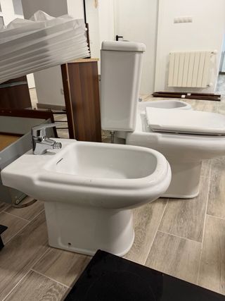 Bidé y WC de porcelana blanca