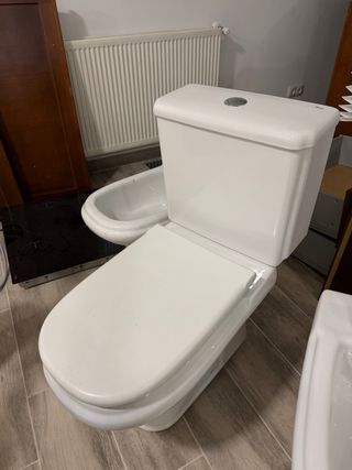 Bidé y WC de porcelana blanca