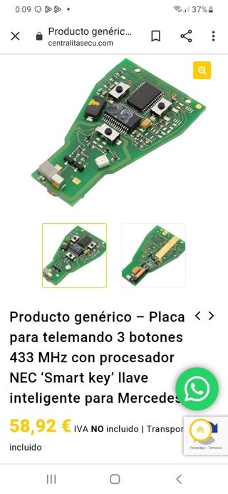 Placa Llave Mercedes NEC 433MHz 3 Botones