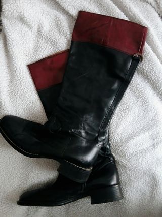 Botas altas piel auténtica negras y granates