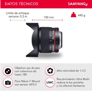 Objetivo Samyang 8mm Nikon F AE