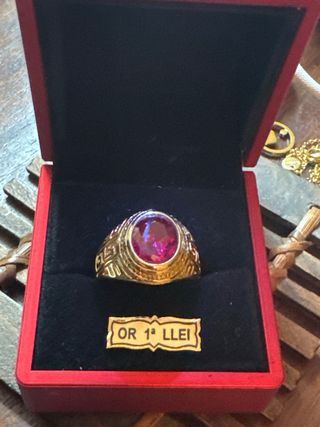 Anillo Oro Grueso Bañado con Piedra Rubí