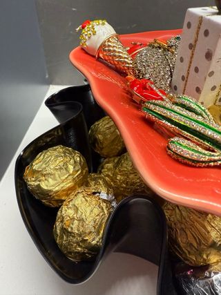 Bandeja Decorativa Vinil e Metal Vermelha