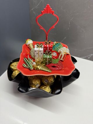 Bandeja Decorativa Vinil e Metal Vermelha