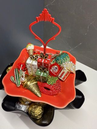 Bandeja Decorativa Vinil e Metal Vermelha