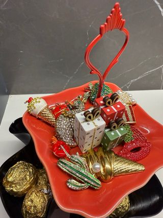 Bandeja Decorativa Vinil e Metal Vermelha