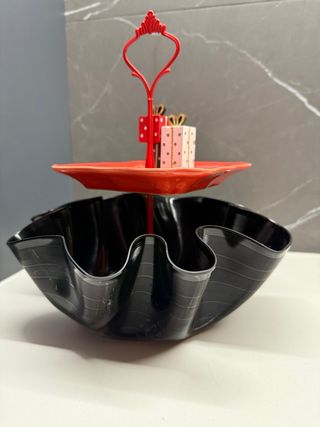 Bandeja Decorativa Vinil e Metal Vermelha