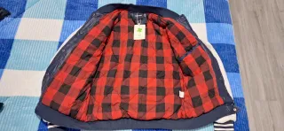 Chaqueta Bomber Universitaria Azul y Beige