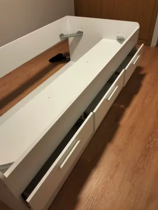 Cama nido de 90 en madera blanca con tres cajones