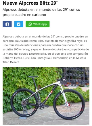 Bici carbono Alpcross Blitz 29” talla L, 10,800kgs