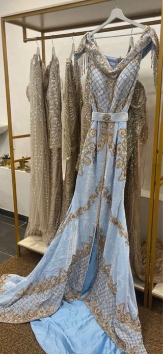 Vestido Gitano Árabe Pedrería Azul