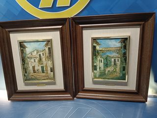 Dos cuadros, laminas esmaltadas p.Esmelie 47x41 cm