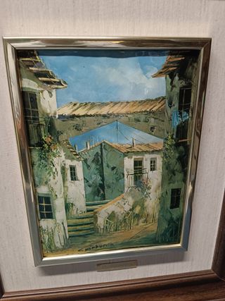 Dos cuadros, laminas esmaltadas p.Esmelie 47x41 cm