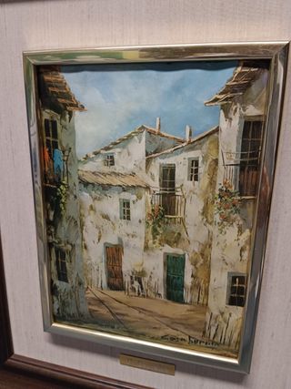 Dos cuadros, laminas esmaltadas p.Esmelie 47x41 cm