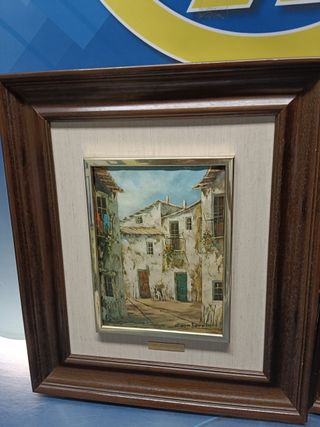 Dos cuadros, laminas esmaltadas p.Esmelie 47x41 cm