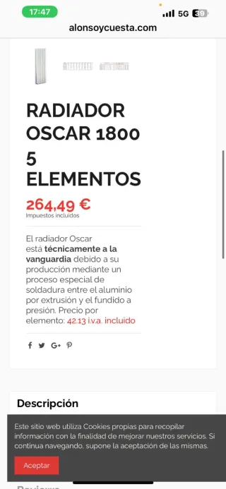 Radiadores de agua nuevos. Aluminio de 5 elementos