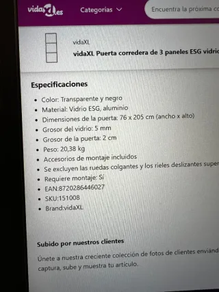 Puerta corredera de cristal y metal