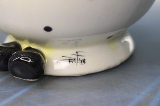 Porcelana Zampiva. Italia. Tarro y figura de payasos pelo espagueti.