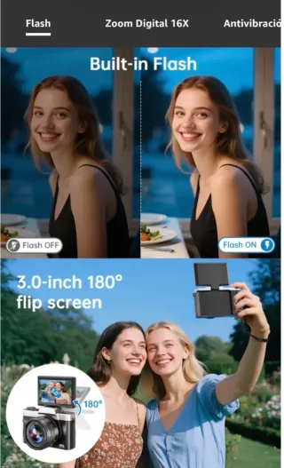 Cámara Digital WiFi 4K 16X Zoom