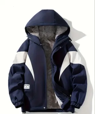 Chaqueta azul y blanca con capucha