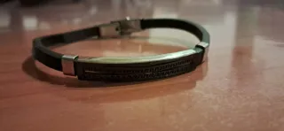 Pulsera hombre cuero y plata