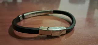 Pulsera hombre cuero y plata